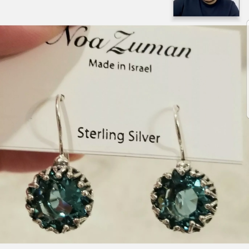 NOA ZUMAN .925 STERLING SILVER BLUE TOPAZ CRYSTAL EARRINGS